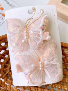 6-Pair Vintage/Fashion Versatile Colorful Mesh Lightweight Sequin Faux Pearl Butterfly Hair Clips/Barrettes For Women Claw Clips, Y2k Outfit