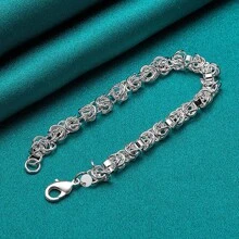 全新 925 纯银镀层手链 串珠圆环 经典链条 男女款 婚礼派对 优质礼物 高品质时尚珠宝 - 銀色 - 查看 3