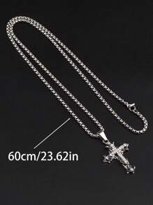 1pc Men's Multi-Layer Diamond Cross Pendant Necklace, Hip-Hop Style, Tarnish Resistant, Suitable For All
