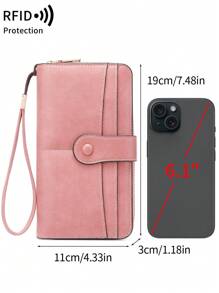 MIYIN Vintage Large Capacity RFID Blocking Wallet Credit Card Holder With Multiple Card Slots For Daily For Credit Card/ ID Card/ Coins/ Cash Retro Multi-Functional Large Capacity Hasp Women's Purse With Wrist Strap Clutch Gifts Birthday Gifts Anniversary For Women Wallet Purse Wallet Long Wallet Wristlet Wallet - Pink - View 8