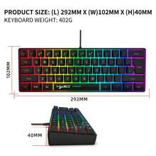 HXSJ 60% Wired Gaming Keyboard, RGB Backlit Mini Keyboard, Type-C To USB Waterproof Small Ultra-Compact 61 Keys Keyboard For PC/ Gamer, Typist, Travel, Easy To Carry On Business Trip - Black - View 5