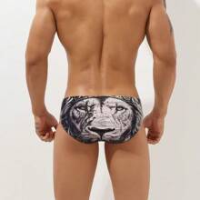 Męskie swobodne trójkątne kąpielówki z niskim stanem, szorty plażowe z nadrukiem cyfrowym Lion Head na plażę, termalne źródło, ośrodek wypoczynkowy