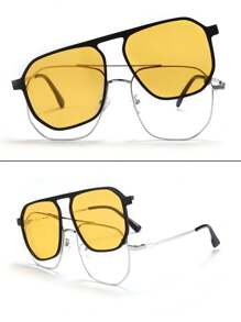 Polarized Magnetic Clip-On Glasses Frame, 2-In-1 Double-Bridge Large Frame Myopia Glasses, Flattering And Slimming