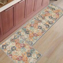 1pc Retro Moroccan Bohemian Flower Printed Kitchen Floor Mat, Non-Slip Oil-Proof Waterproof Area Carpet, Anti-Fouling Floor Mat, Only Used For Entrance, Kitchen, Living Room, Laundry, Bathroom Home Decoration, Room Decor, Hand Wash Home Decor Floor Mats Carpets Home Bathroom Decor Bath Rug Outdoor Rug Door Mat Fall Decor Bathroom Accessories Back To School Entryway Decor - Multicolor - View 7