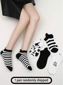 1/5 Pairs Of Milk Striped Short Socks Cow Personalized Short Socks Boat Socks Four Seasons Socks 1 Pair Of Random Color 5 Pairs Combination Short Socks Milk Striped Cow Label Short Socks Korean Ins - Multicolor - View 6