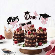12pcs Graduation Season Cupcake Toppers, Graduation Bow, Diploma, PhD Hat Party Decorations, Multi-Color