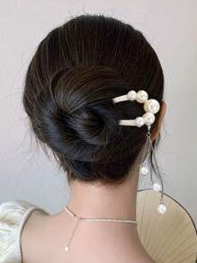 1 件优雅仿珍珠流苏 U 型发夹，高品质发饰，适合发髻、发髻、中国传统服饰，母亲节、斋月、复活节发夹发髻制作器发髻发片发型夹 - 彩色 - 查看 3