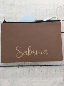 Customized Black Makeup Bag, Personalized Accessories Bag, Bridal Party Gift, Bridesmaid Gift, Women's Makeup Bag, Customized Toiletry Bag, Makeup Brush Storage Bag, Travel Essential Makeup Bag, Daily Commuter Bag