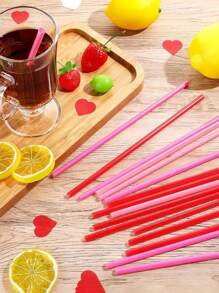 50/20/10PCS Plastic Heart Shaped Reusable Straws,Pink, Rose Red, Red ,For Ice Coffee, Juices, And Sodas, Perfect For Birthdays, Valentine's Day, Parties,Wedding Or Anniversaries, Accessories,School Supplies - Multicolor - View 5