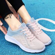 Women's Breathable Lace-Up Casual Sports Shoes, Fabric Material, Lightweight Soft Outsole, Versatile Non-Slip Durable Running Sneakers, All Season - Lotus Root Starch - View 3