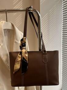 Fashionable Casual Foldable Tote Bag For Women, Large Capacity, Practical For Business, Celebrations, Gifts, Suitable For College Students - Coffee Brown - View 12