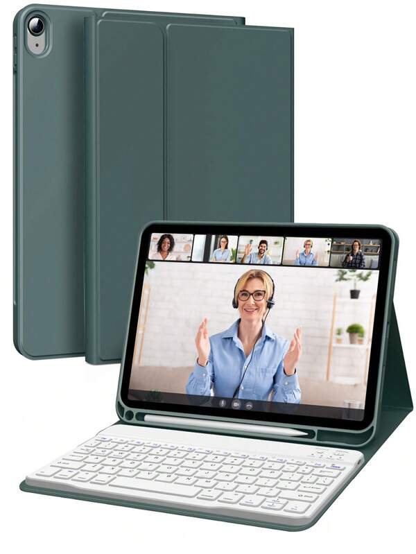 Keyboard Case Compatible With IPad Protective Cover For IPad 10.2 9th/8th/7th Gen,Air4/5/6th 10.9/11 Inch, Pro11 Supports Automatic Sleep/Wake Lid Writing Tablet Case Detachable Wireless Bluetooth Keyboard Battery 150 MAh, Slim Lightweight Stand Cover With Pencil Holder-Green