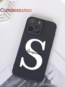 1 pieza Funda de teléfono a prueba de golpes de TPU negra personalizable con inicial y monograma, compatible con iPhone/Galaxy/OPPO/Redmi, adecuada para amigos, familia, bebés, mascotas, dibujos animados, paisajes, playas, natación, flores, minimalista, vintage, personalizado, amigos, abuelos, parejas, amantes de las mascotas, aniversario, cumpleaños, graduación, boda, año nuevo, Navidad, invierno, baile de graduación - Negro - Ver 5