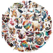 50 张彩色动物贴纸乙烯基美学贴纸剪贴簿、日记、保险杠、滑板、水瓶、卡通、安全帽、汽车贴纸和贴花