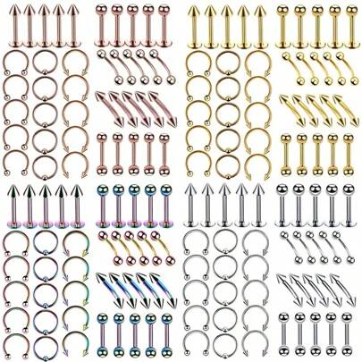 Set de 40 piezas de joyería corporal Y2K de acero inoxidable para cejas, lengua, labio, nariz, arete y perforación de oreja (se recomienda el tamaño de 12 mm para piel talla grande gruesa)