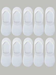 9/10 Pairs Unisex Simple & Versatile Black White Fashion Casual Silicone Non-Slip Invisible Loafer Socks, Soft, Breathable, Moisture-Wicking, Suitable For Daily, Casual, Sports, Spring/Summer/Autumn - White - View 3