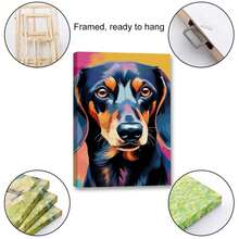 1 Piece Home Wall Decor Framed Canvas Dachshund Dog Pattern Canvas Wall Art Paintings For Living Room - Canvas Framed Print Wall Artworks Bedroom Decoration Office Wall Decor