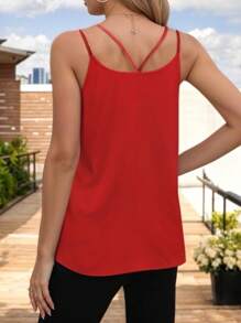 Women's Basic Blouse With Crossed Straps And V-Neckline - Merah - View 4