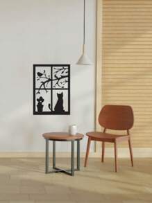 Quadro Vazado Gato Na Janela decoração Moderna Quadro MDF Preto decorativo