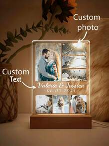 Placa de foto de acrílico personalizada con luz LED nocturna, regalos personalizados para parejas, familia, amigos, aniversarios, decoración del hogar. 1 pieza ornamental, exquisita, estilizada, sobria, moderna personalizada, única. Regalos ideales para él, ella, novio, novia, papá, mamá, familia, amigos para aniversarios, Día de San Valentín, Día de la Madre, cumpleaños - 7 fotos + nombre - Ver 9