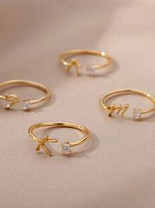 女士不锈钢小字母开口戒指时尚锆石 A-Z 字母可调节戒指女式婚礼美学珠宝 - 多色 - 查看 13