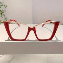 1 Pair Of New Women's Cat Eye Style Glasses Fashion Metal Frame Candy Color Decorative Glasses Unique Large Size Red Glasses Suitable For Daily Use - 咖啡 - 查看 9