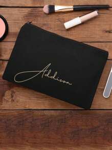 Customized Black Makeup Bag, Personalized Accessories Bag, Bridal Party Gift, Bridesmaid Gift, Women's Makeup Bag, Customized Toiletry Bag, Makeup Brush Storage Bag, Travel Essential Makeup Bag, Daily Commuter Bag