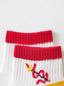 5 Pairs Nezha Series Children's Socks, Chinese Style High Quality Mid-Calf Socks, Suitable For Boys In Spring & Summer