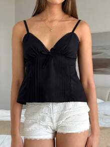 Women Y2k Fairy Crop Cami Tops Sleeveless V Neck Spaghetti Strap Cute Crop Tank Tops With Bow Backless Casual Going Out Shirts Vest Tops For Teen Girls Vintage Retro Aesthetic Clothes Streetwear 2000s - màu đen - Xem 4