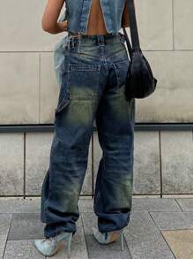 Pantaloni casual a vita alta, efetto vissuto, stile Y2K, ampi e comodi, cargo