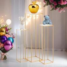 3pcs Gold Metal Plant Stand, Cylinder Pedestal Stands For Parties, Metal Plant Columns Pedestal Stands For Display, Round Cylinder Columns Tables For Weddings Cake Stand Floor Plant Tables - 圓形的 - 查看 5