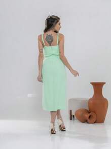 V761 Tailored Midi Dress With Straps - Pastel Green - View 2