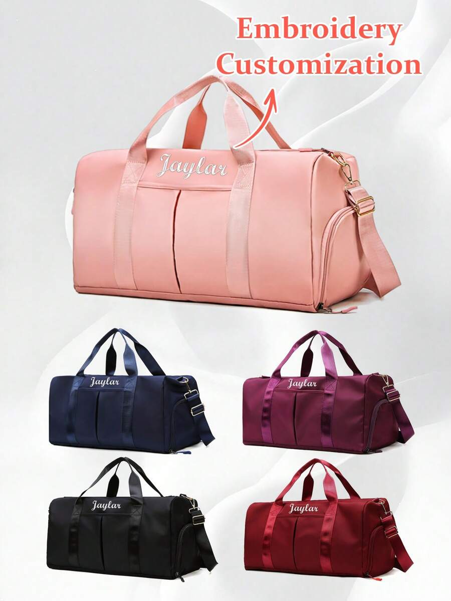 1pc Custom Embroidered Oxford Cloth Travel Tote Bag With Shoe Compartment, Outdoor Sports & Fitness Gym Bag, Large Capacity Short-Trip Sports Backpack, Multiple Colors Available