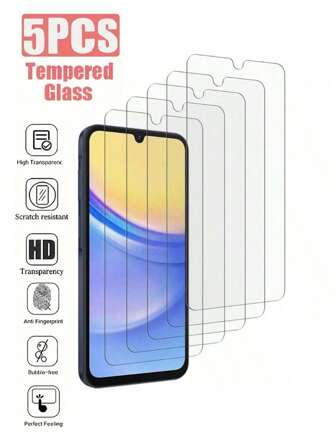 5-pack HD dedikerat kompatibelt med Samsung Galaxy A03 A04 A05 A13 A14 A15 A16 A23 A24 A25 A26 A34 A35 A36 A54 A55 A56 S23 FE S24 FE 4G 5G härdat glas skärmskydd heltäckande anti-fingeravtryck HD slät beröring vattentät stötsäker falltålig falltålig reptålig