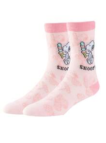 1 par de calcetines medianos y cortos unisex con diseño de dibujos animados de Snoopy, calcetines novedosos y divertidos para hombres y mujeres, adecuados para verano