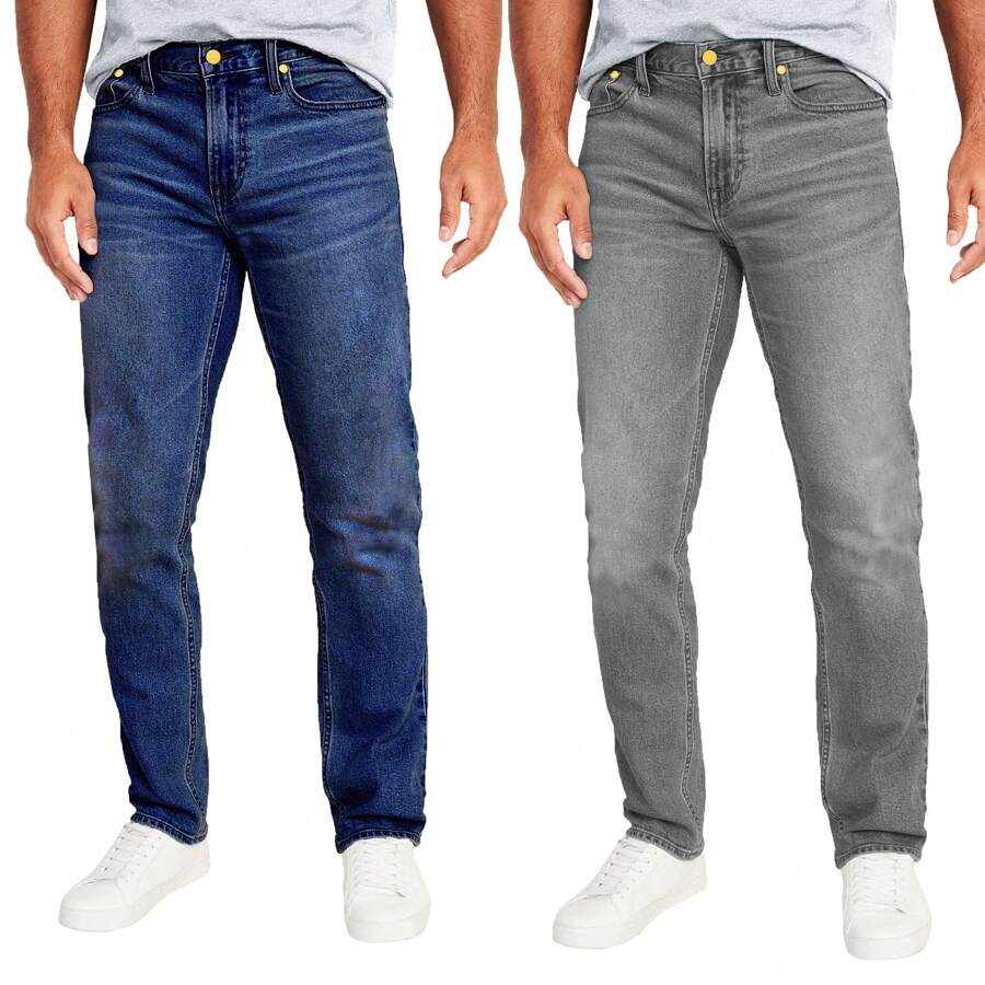 2-Pack Men's Flex Stretch Slim Straight Jeans - 深藍色和灰色 - 查看 1