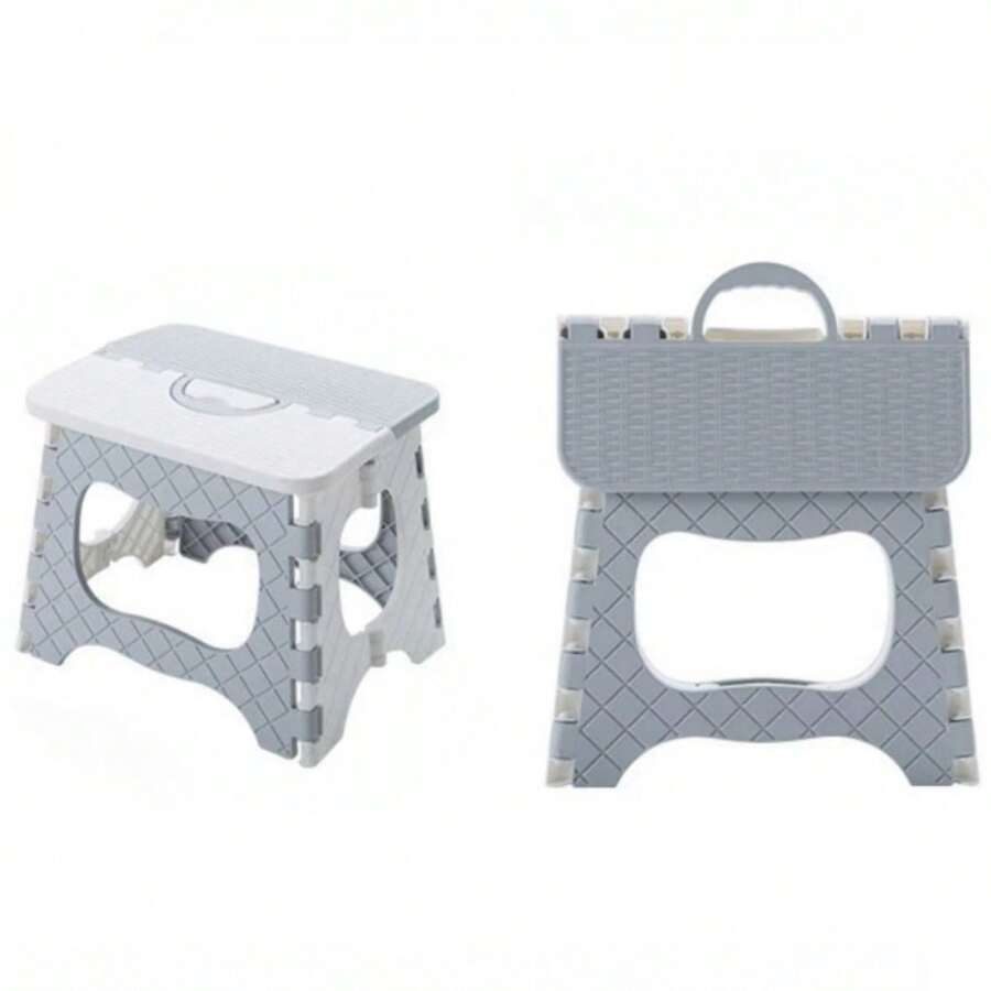 Folding Chair, Sturdy, Multipurpose, With Handle, Safe, Climbing, Home, Kids, Practical, Table Furniture - Gris - Ver 1