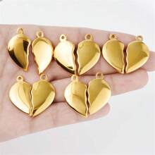 5 件不锈钢两件式心形吊坠，适合情侣、闺蜜、心形迷你吊坠，适合女士项链、DIY 工艺用品，批发，18K 镀金，PVD 涂层 - 金色 - 查看 2