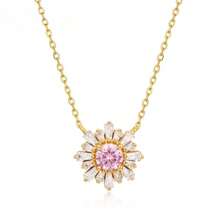 925 Sterling Silver Fashionable Cubic Zirconia Sunflower Necklace Inlaid With Pink Cubic Zirconia, Elegant & Stylish, Suitable For Party, Daily Wear, And Gift Giving - Sunflower Necklace - View 1