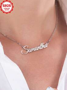 [Customized] 3g 925 Sterling Silver Personalized Text Engraved Minimalist Necklace, Versatile Pendant, Customized Engraved Necklace Gift For Valentine's Day, Christmas (Customized Text Must Be In English, Any Other Language Will Be Translated To English)