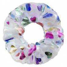 12pcs Cute Polyester Spiral Hair Scrunchies With Heart Shape Design, Colorful Accessories For Party And Dance, Spring/Summer