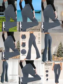 1 Stück Damen High-Waist Figurformende Bootcut Sporthose, geeignet für Yoga, Fitnessstudio, Frühling, Sommer, Herbst