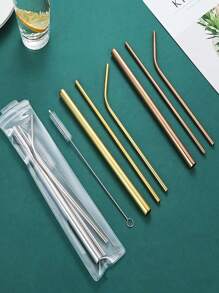 5 件套不锈钢吸管金属饮用吸管直/弯可重复使用可清洗，学校用品 - 彩色 - 查看 3