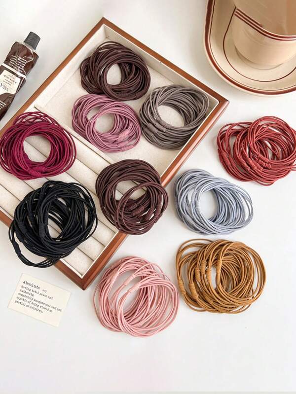 20/100pcs Women Plain Color Casual Hair Scrunchies For Everyday Hair Styling