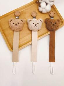 婴儿 Ins 风格灯芯绒卡通熊奶嘴夹，木制奶嘴夹，卡通熊出牙娃娃挂绳 - 彩色 - 查看 1