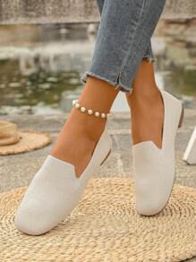 女士透气防滑平底芭蕾舞鞋，户外时尚拼布方头乐福鞋