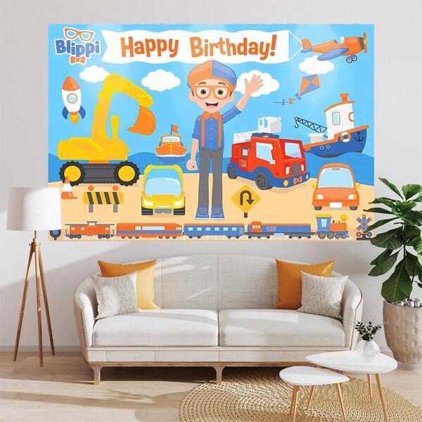 1PC Cartoon Engineering Vehicle Transportation Theme Birthday Party Decoration Backdrops(210 * 150/150 * 100/100 * 75CM) Blue Sky, White Clouds, Ships, Planes, Rockets, Photography Background, Cake, Table Supplies Decoration Backgrounds, Perfect Decoration Birthday Party Room Wall Backdrop, Photo Booth Studio Decoration Props