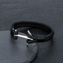 1pc Fashionable Black Double-Layer Leather Arrow Bracelet, Woven Leather Cuff Bracelet, Gift For Boyfriend - Arrow Type - View 2