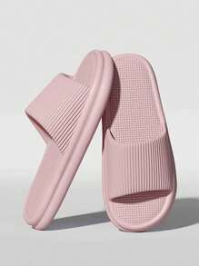 Fashionable, Versatile, Comfortable & Soft Striped Pink Thick-Sole Non-Slip Anti-Odor EVA Women Indoor/Bathroom Slippers, Japanese Style
