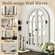Arched Wall Mirror-Wall Decorative Mirror Wooden Frame Decorative Wall Mirror Suitable For Bedroom, Living Room And Dining Room Home Decor Back To School Room Decor School Supplies